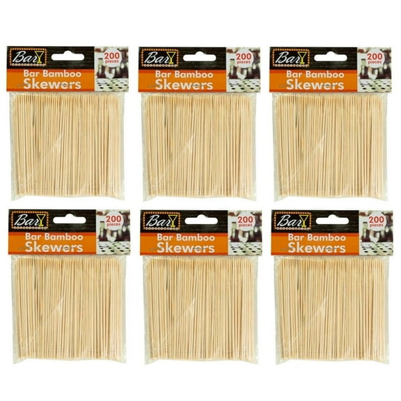 Handy Housewares 4" Bamboo Skewers for Appetizers - 200 Pack, Natural Wood Picks for Cocktail Garnishes and Snacks 6 Packs 1200 Skewers