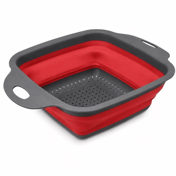 Handy Housewares 7" x 9.5" Collapsible Kitchen Strainer Colander, Red