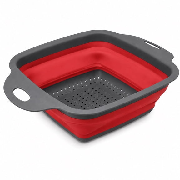 Handy Housewares 7" x 9.5" Collapsible Kitchen Strainer Colander, Red