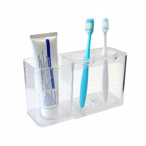 Handy Housewares Bathroom Countertop Organizer Toothbrush Holder, Holds up to 2 Toothbrushes and a Toothpaste Tube