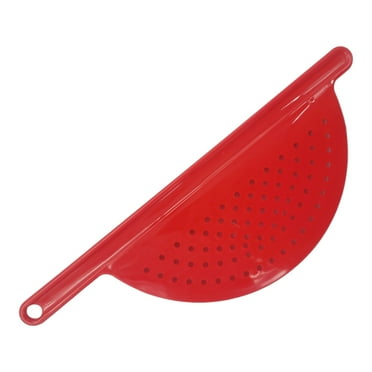 Handy Housewares Handheld Plastic Pot Drainer, Noodle & Pasta Strainer with Handle - Fits up to 9" Pots - Red