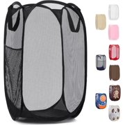 Handy Laundry Collapsible Mesh Pop Up Hamper with Wide Opening and Side Pocket - Breathable, Sturdy, Foldable, and Space-Saving Design for Clothes and Storage Black