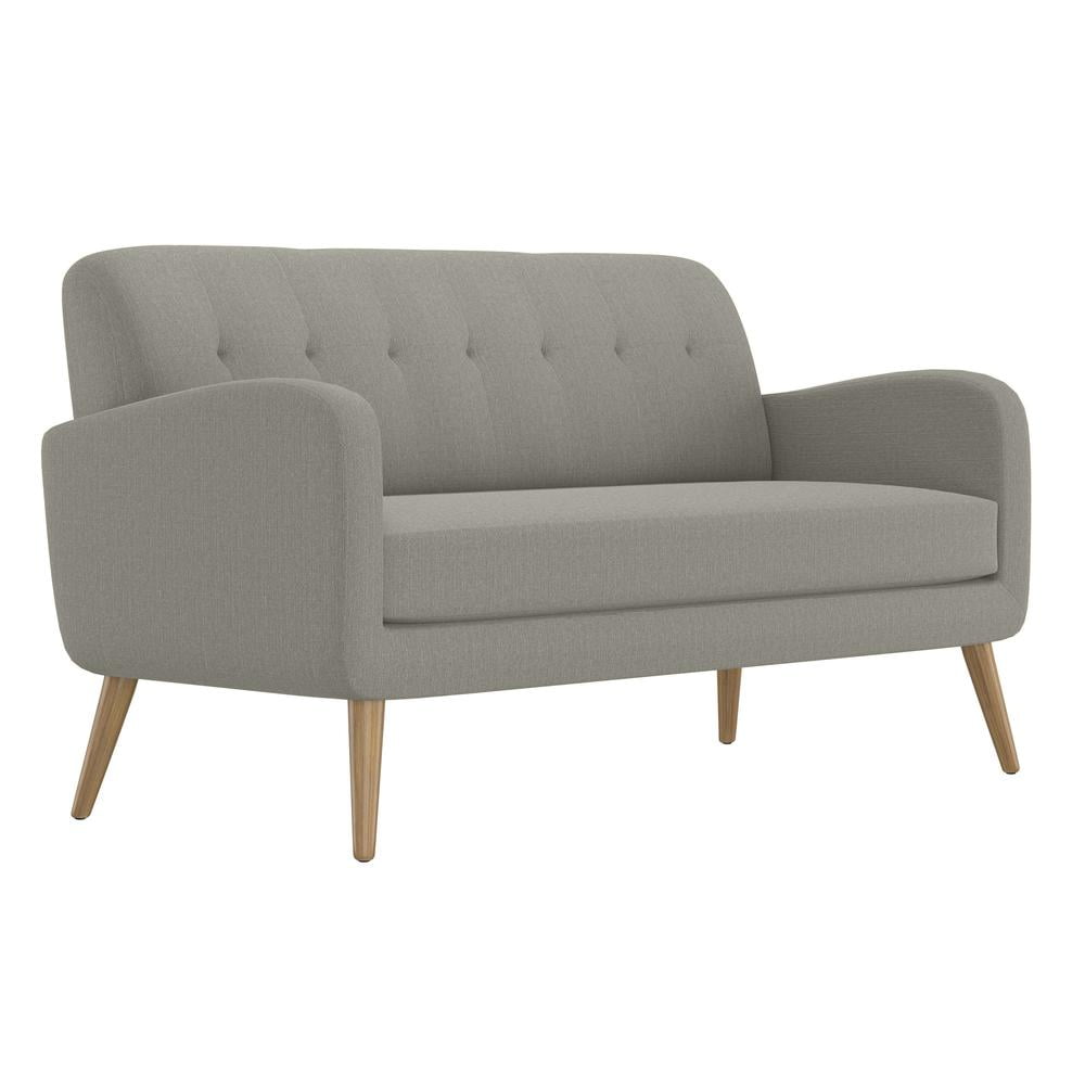 Dove Grey Linen Tufted Sofa with Light Wood Legs