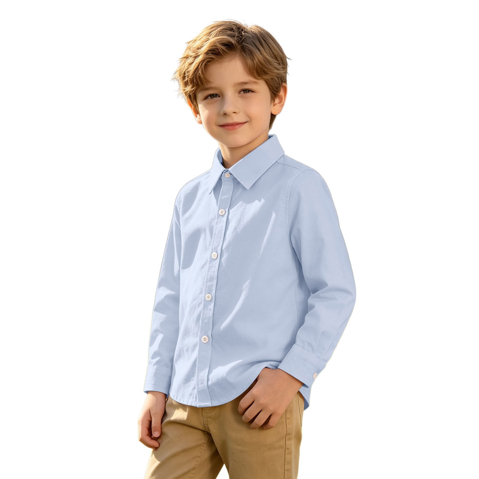 Handy Long Sleeve Button Front Shirt for Toddlers and Kids, Neat Plain ...
