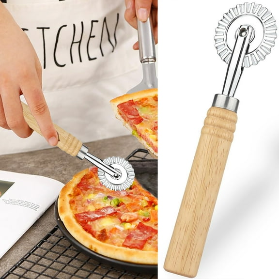 Handy Pasta & Pastry Cutter Wheel Wooden Handle & Fluted Ravioli Crimper Pizza & Noodle Dough Cutter Roller Kitchen Tool for Home Cooks