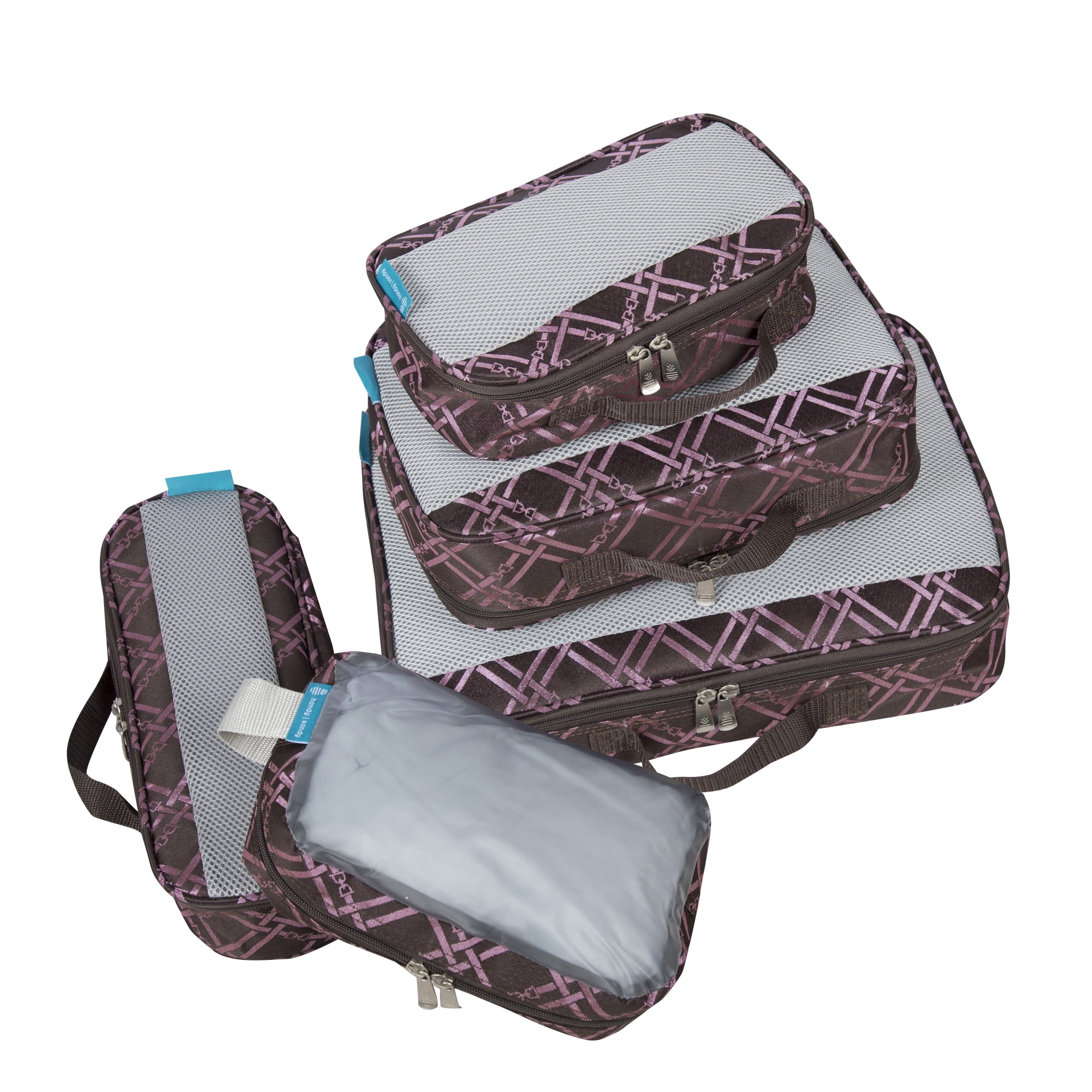 Handy Sandy Deluxe 5 PIECE Packing Cube Travel Luggage Organizer Accessory Set - - Pemberly Pink