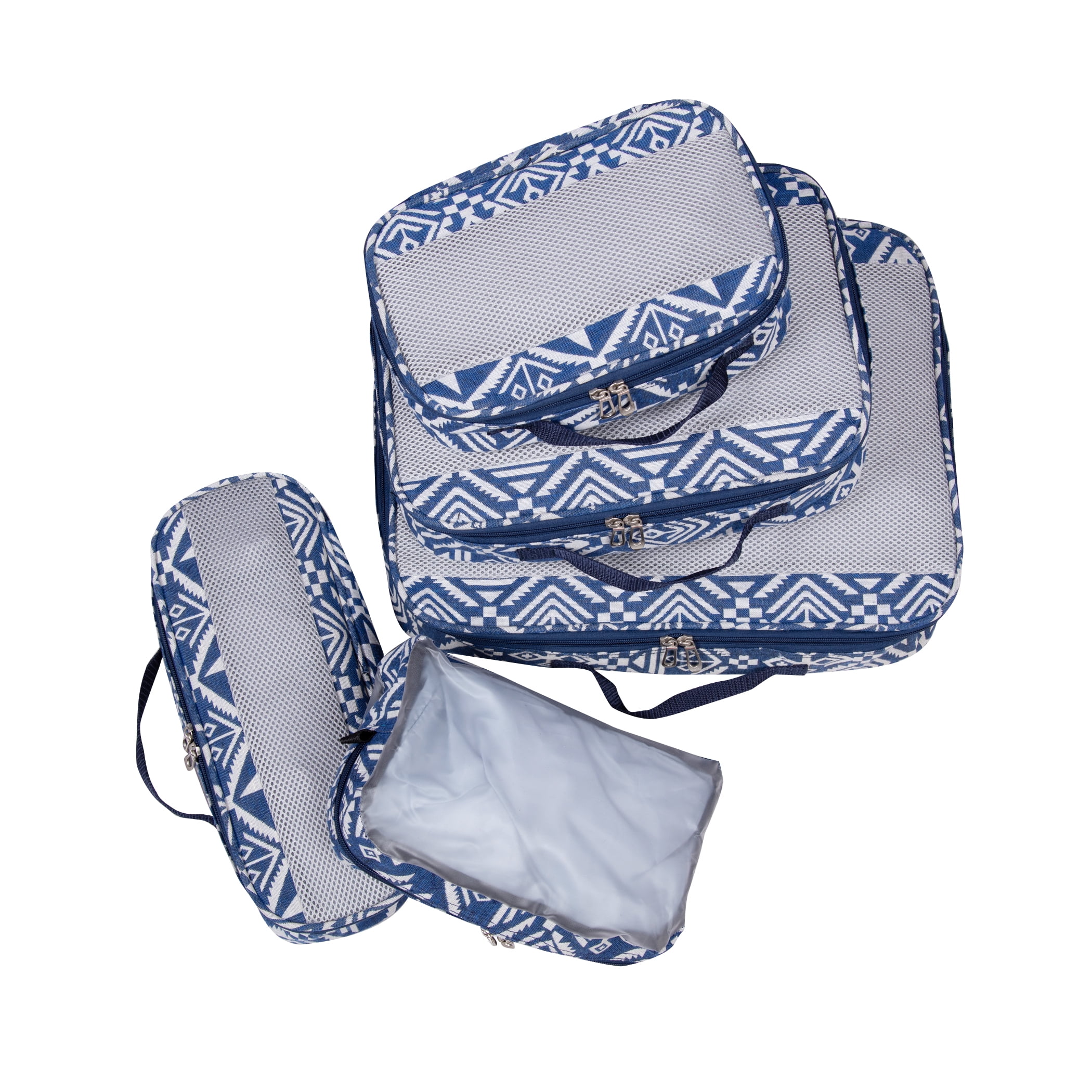 Handy Sandy Deluxe 5 PIECE Travel Organizing Packing Cube Set Navy Aztec