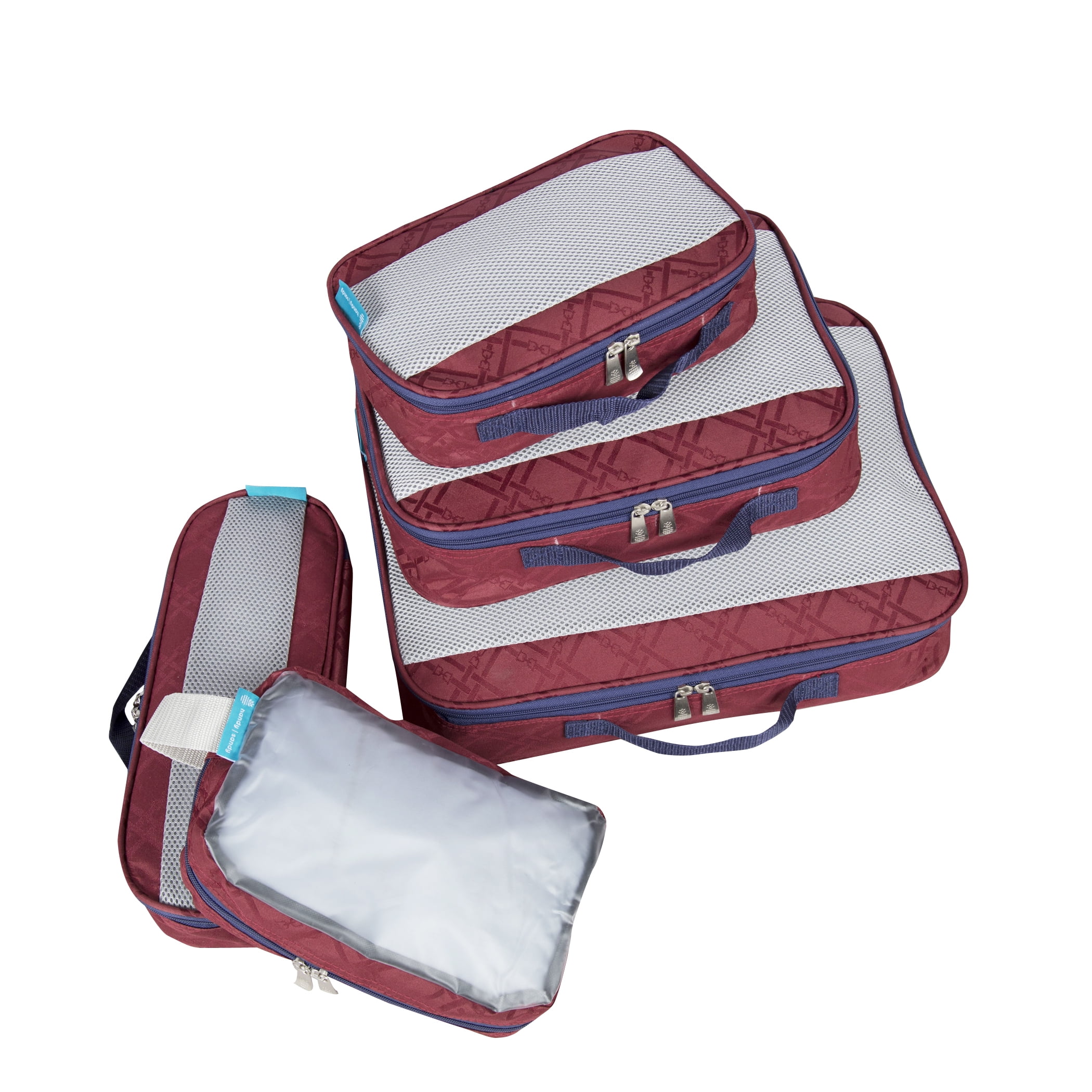 Handy Sandy Deluxe 5 Piece Travel Organizing Packing Cube Set Maroon Plaid