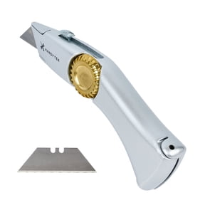 Handy Tek Quick Change Blade Razor Knives, 6 Folding Utility Knives - Includes 6 Sharp Blades, 19 mm Wide, Silver Zinc Box Cutters, Wheel Lock Design, Heavy-Duty - Restaurantware