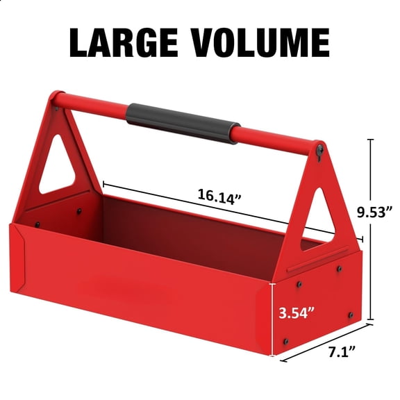 Handy Tool Box, Portable Metal Tote Tray with comfortable grip handle, Tool Organization for Household, Warehouse, Repair Shop