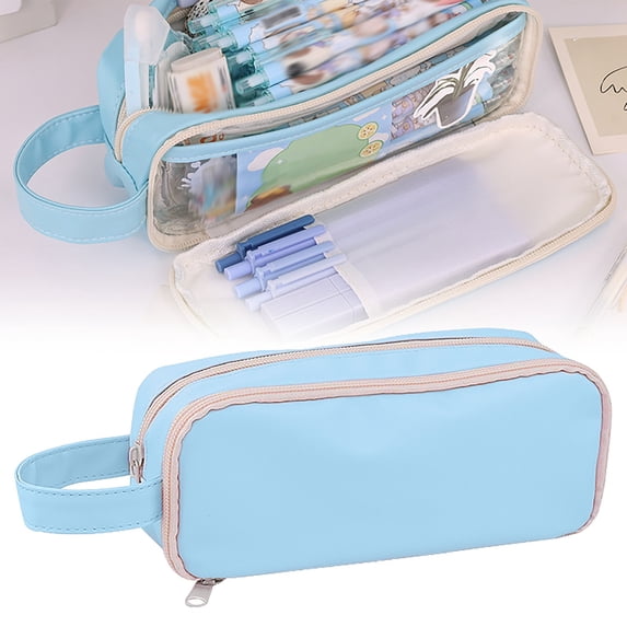 HandyHome 1pc Large Pencil Case, Big Capacity Pencil Pouch with 2 Compartments & Handle, Portable Zipper Pencil Bag, Multi-Purpose Desk Organizer for Stationery Makeup Cosmetic Storage, Sky Blue