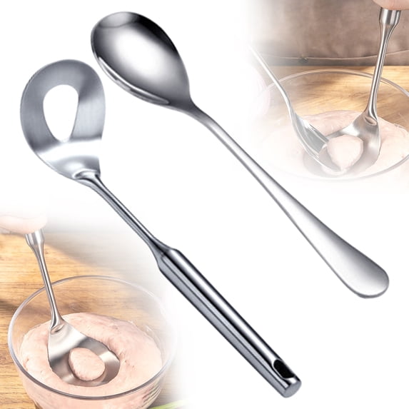 HandyHome Stainless Paste Scooping Utensil Set, Manual Meatball Maker Tool with Auxiliary Spoon, Meat Ball Maker Tool Set for Homemade Meat Portion Forming for Soup, Hot Pot and Daily Home Cooking