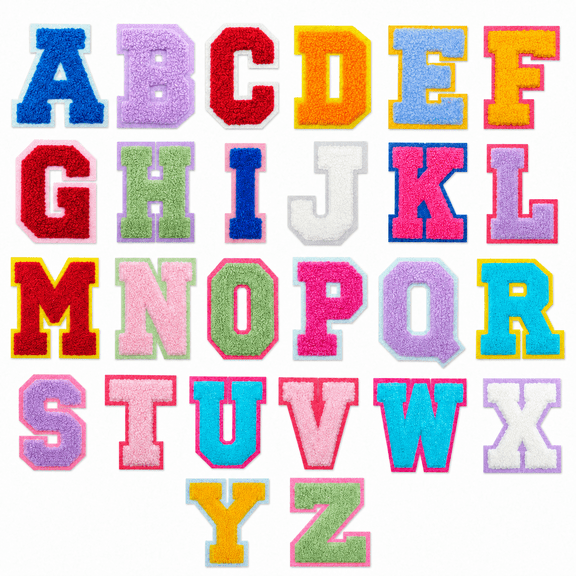 HandyJoy 26 Pcs Chenille Letter Iron on Patches, 2.8 Inch Self Adhesive Alphabet Patches for Clothing DIY Supplies A-Z, Vivid Style