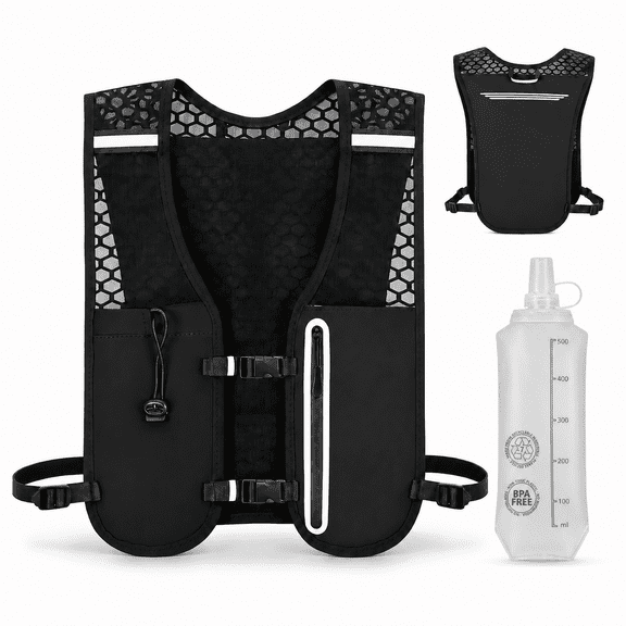 HandyJoy Running Hydration Vest with 500ml Soft Flask, Adjustable Chest Straps Lightweight Breathable Backpack for Trail Running Hiking Cycling(Black)