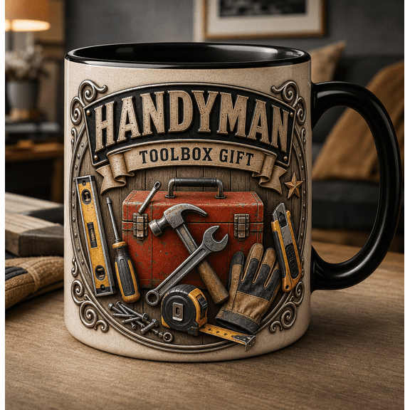 Handyman Ceramic Coffee Mugs, Toolbox Gift for Dad 11 oz 15 oz