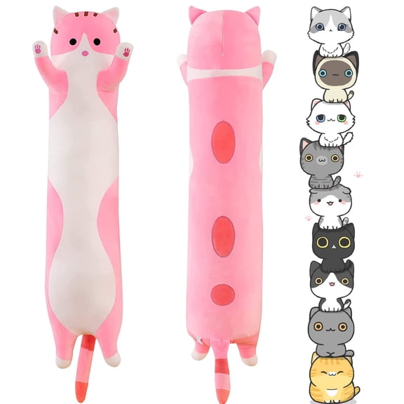 Handytoolinc Soft Cat Plush Long Stuffed Animal Sleeping Pillow - Cotton Kitten Long Body Pillow for Kids, Girlfriend (43.5inch/110cm, Pink) Y101