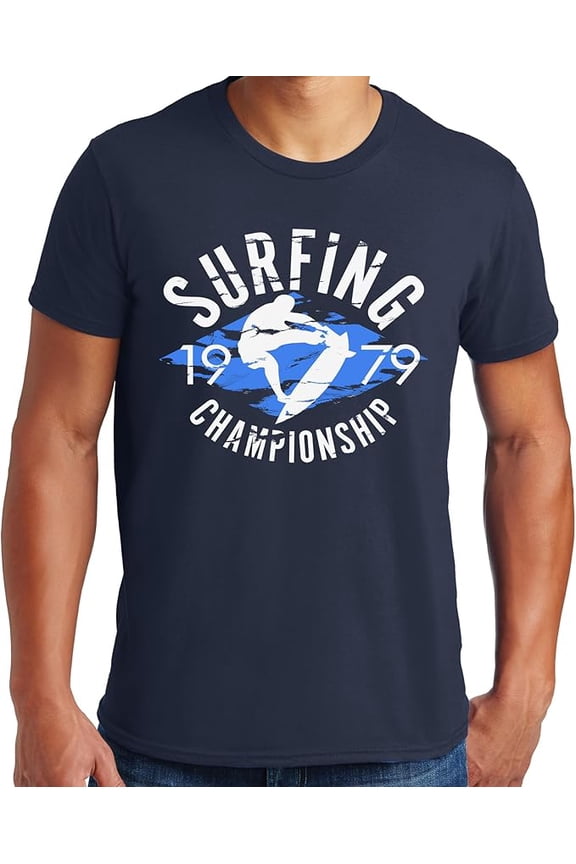 Hane's Mens Short Sleeve Surfing Graphic T-Shirt, Small Navy