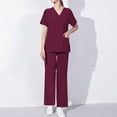 thumbnail image 1 of Hanen Basic Scrub Set for Women - Slim V-Neck Scrub Top & Multi Pocket Skinny Cargo Scrub Pants, 1 of 6