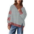 thumbnail image 1 of Hanen Long Sleeve Womens Tops Casual Fashion Women's Fall Stripe Star Long Sleeved Side Slit Pullover Sweatshirt Round Neck Loose Top Athletic Sweatshirts for Women, 1 of 5