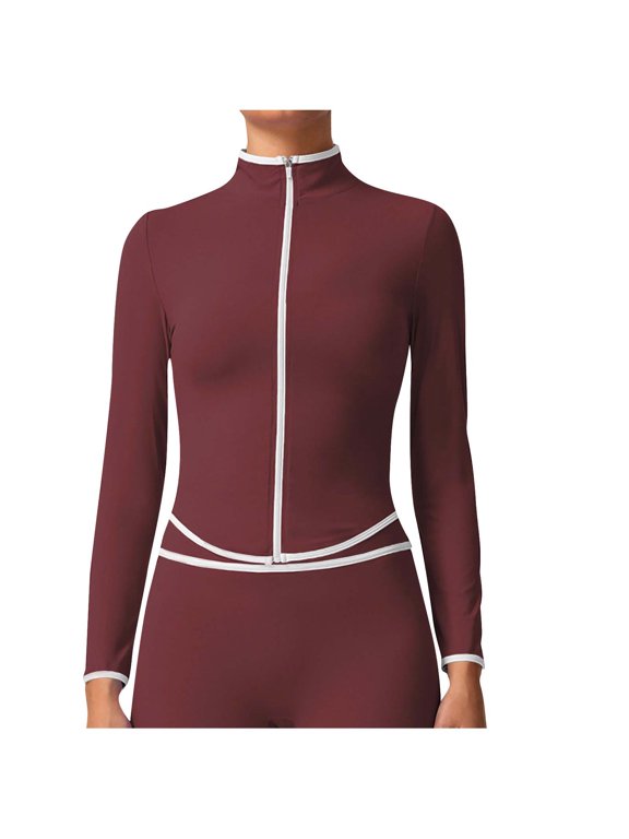 Long Sleeve Womens Tops Casual Women Fashionable Color-blocking Sports Jacket Stand-up Collar Long-sleeved Jacket Outdoor Fitness Wear Top Jacket Athletic Sweatshirts for Women