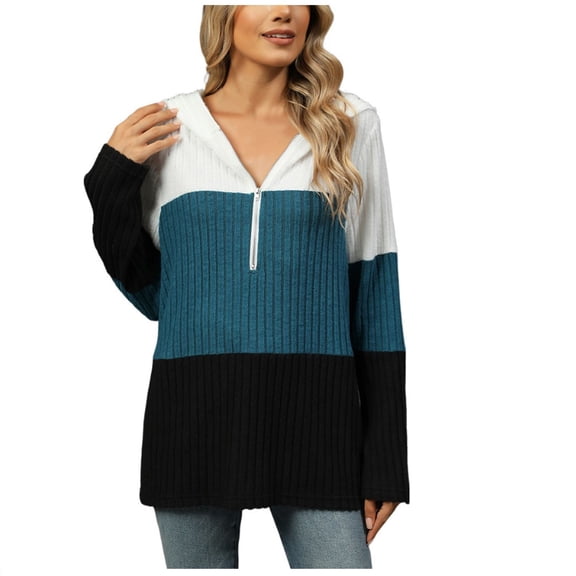 Hanen Long Sleeve Womens Tops Casual Women's Casual Fashion Loose Contrast Hooded Fall/Winter Zip-Up Long Sleeve Blouse Top Athletic Sweatshirts for Women