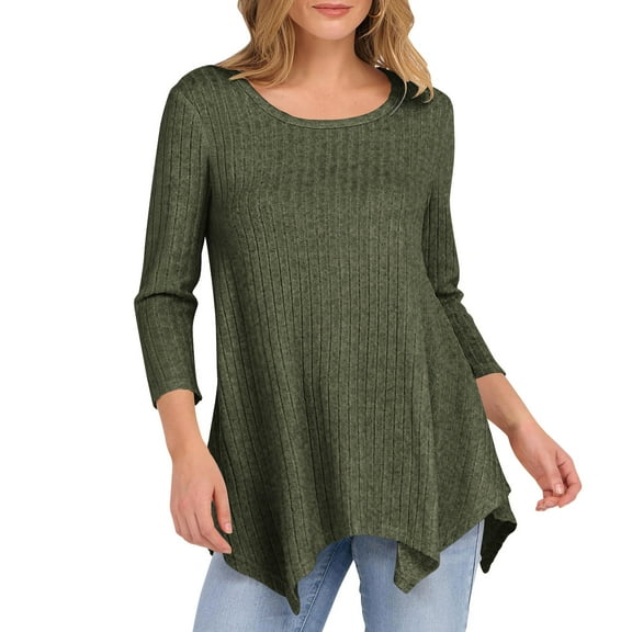 Hanen Long Sleeve Womens Tops Casual Women's Casual Round Neck Blouse Solid Color Loose Three Quarter Sleeve 3/4 Sleeve Tops Athletic Sweatshirts for Women