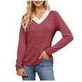 thumbnail image 1 of Hanen Long Sleeve Womens Tops Casual Women's Fashion Solid Color Long Sleeve Round-Neck Blouses Button Leisure Athletic Sweatshirts for Women, 1 of 5