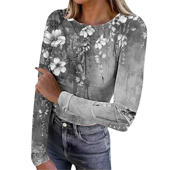Hanen Long Sleeve Womens Tops Casual Women's Printing Casual Round Neck Long Sleeve Tops T-shirt Blouses Athletic Sweatshirts for Women