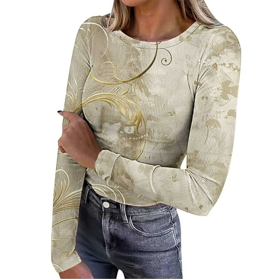 Hanen Long Sleeve Womens Tops Casual Women's Printing Casual Round Neck Long Sleeve Tops T-shirt Blouses Athletic Sweatshirts for Women