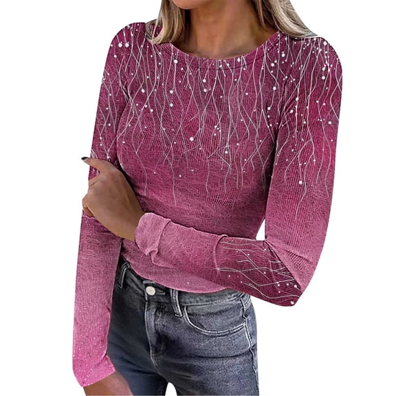 Hanen Long Sleeve Womens Tops Casual Women's Printing Casual Round Neck Long Sleeve Tops T-shirt Blouses Athletic Sweatshirts for Women