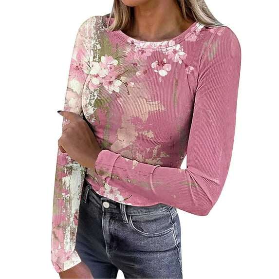 Hanen Long Sleeve Womens Tops Casual Women's Printing Casual Round Neck Long Sleeve Tops T-shirt Blouses Athletic Sweatshirts for Women