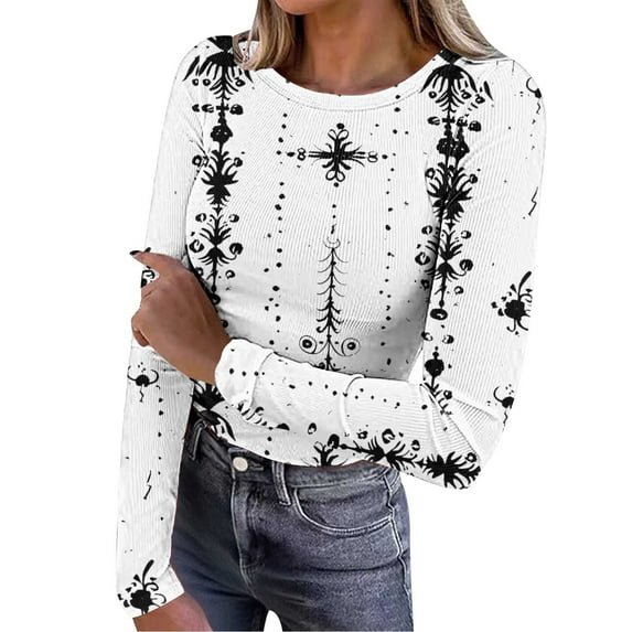Hanen Long Sleeve Womens Tops Casual Women's Printing Casual Round Neck Long Sleeve Tops T-shirt Blouses Athletic Sweatshirts for Women