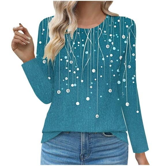 Hanen Long Sleeve Womens Tops Casual Women's Round Neck Fashionable Casual Long Sleeved Loose Casual Printed Top Athletic Sweatshirts for Women