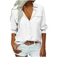 thumbnail image 1 of Hanen Long Sleeve Womens Tops Casual Women's Solid Color Double Pocket Shirt Button Long Sleeved Turndown Collar Top Athletic Sweatshirts for Women, 1 of 6