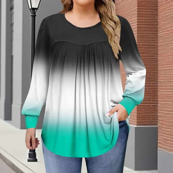 Hanen Plus Size Tops for Women Fall Long Sleeve Shirts Flowy Tunic Top Pleated Casual Blouses Loose Fit Tees