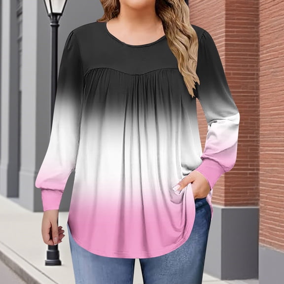 Hanen Plus Size Tops for Women Fall Long Sleeve Shirts Flowy Tunic Top Pleated Casual Blouses Loose Fit Tees