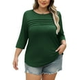 thumbnail image 1 of Hanen Plus Size Women Blouses 3/4 Length Sleeve Tops Crewneck Pleated Casual Tees Shirts, 1 of 8