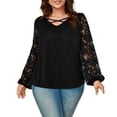 thumbnail image 1 of Hanen Plus Size Women's Cross V Neck Sheer Double Layers Long Sleeve Lace Blouse Tops, 1 of 7