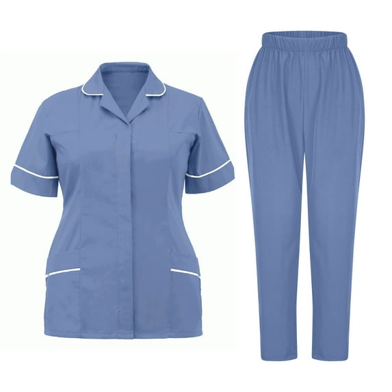 Hanen Scrub Sets for Woman Scrubs Medical Uniform Women and Men Scrubs Set Medical Stretch V Neck Scrubs Top with Pockets and Scrub Bottoms