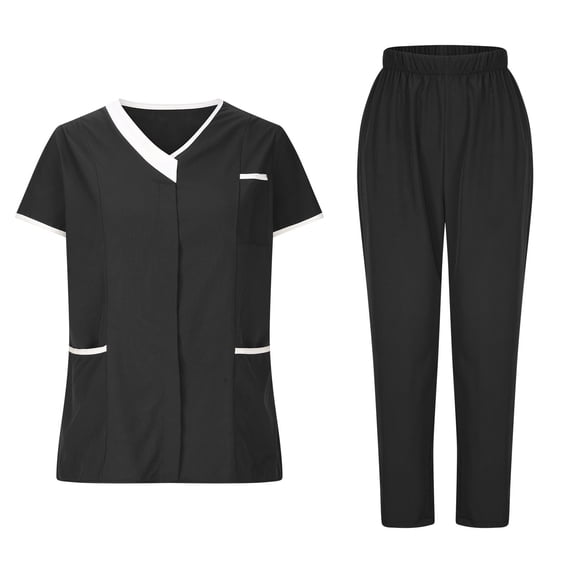 Hanen Scrub Sets for Woman Scrubs Medical Uniform Women and Men Scrubs Set Medical Stretch V Neck Scrubs Top with Pockets and Scrub Bottoms