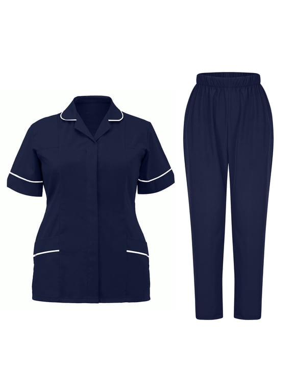Scrub Sets for Woman Scrubs Medical Uniform Women and Men Scrubs Set Medical Stretch V Neck Scrubs Top with Pockets and Scrub Bottoms