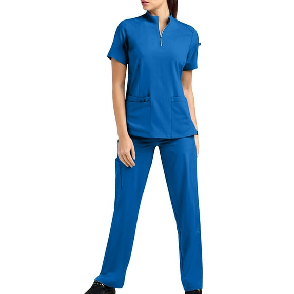 Hanen Scrub for Women Set- Half zipper Scrub Top & Yogga Waistband Cargo Pants with 3 Pockets -Way Stretch Scrub Set Easy Care for Women