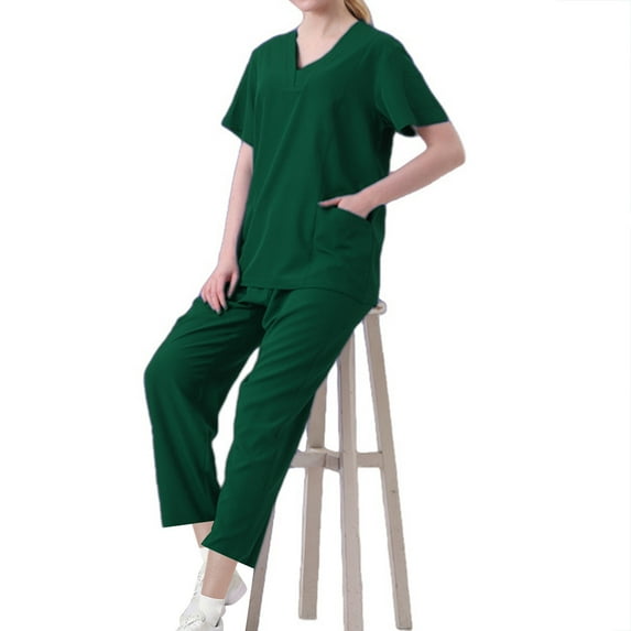 Hanen Scrubs for Women Set Modern V Neck Scrub Top & Cargo Pants Nursing Scrubs with 6 Pockets