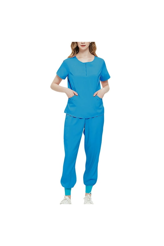 Scrubs for Women Set - Stretch V-Neck Scrub Top & Jogger Pant with 2 Pockets