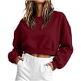 thumbnail image 1 of Hanen Women Oversized Boxy Cropped Sweatshirt, Cotton Fleece Crewneck Long Sleeve Lightweight Y2K Athleisure Loungewear Pullover Top, 1 of 4