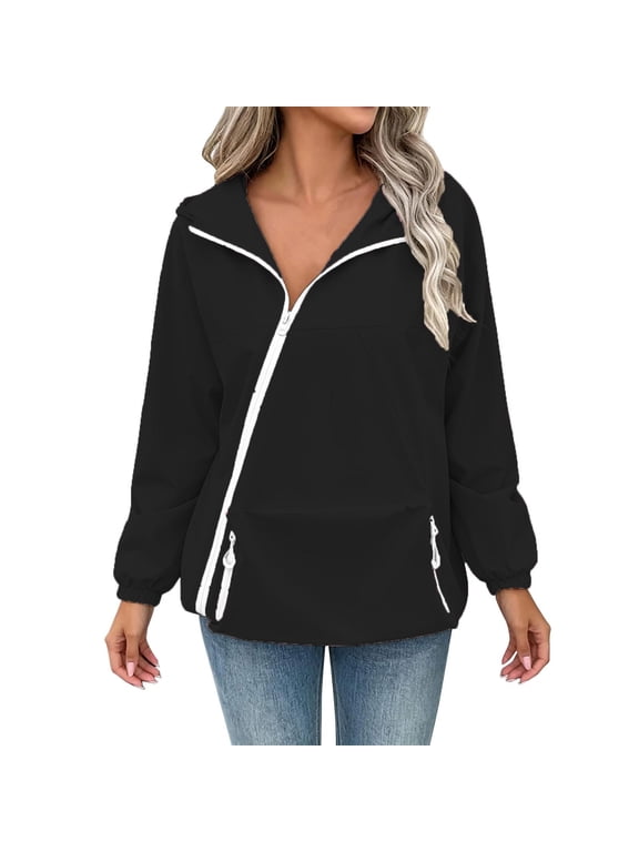 Women Waterproof Hooded Rain Pullover with Kangaroo Pockets, UPF 61+ Cooling Sun Protection Athletic Windbreaker Jacket for Running Hiking