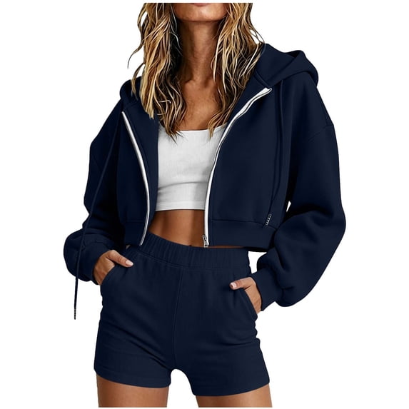 Hanen Women Y2K Zip Up Cropped Hoodie, Long Sleeve Lightweight Loose Hooded Sweatshirt Casual Athletic Travel Fall Jacket