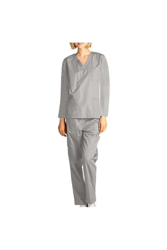 Women and Man Medical Uniform Scrubs Set With Pocket- Long Sleeve Scrubs with Top and Pants