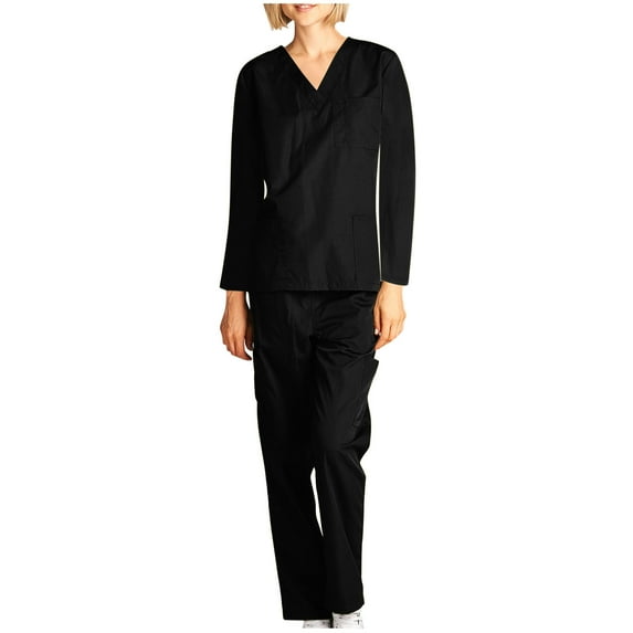 Hanen Women and Man Medical Uniform Scrubs Set With Pocket- Long Sleeve Scrubs with Top and Pants