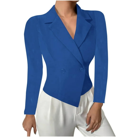Hanen Women's Cropped Blazer - Long Sleeve, Notched Lapel, Slim Button Jacket for Casual & Party
